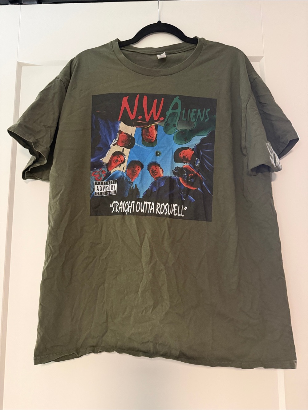 Hanes Olive "N.W. Aliens" Graphic Short Sleeve Tee Roswell